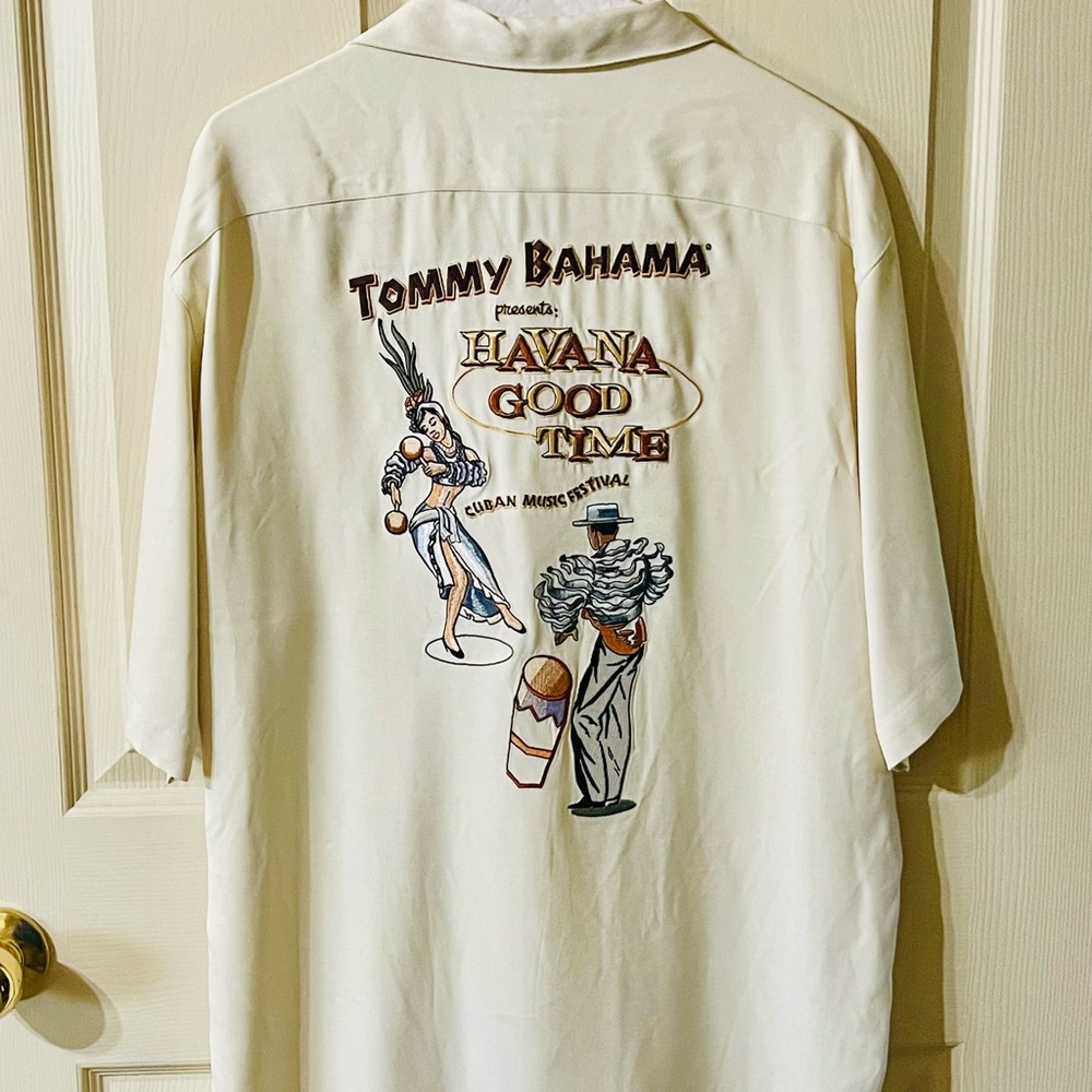 Tommy Bahama Cream Casual Button Down Shirt with Playful Design